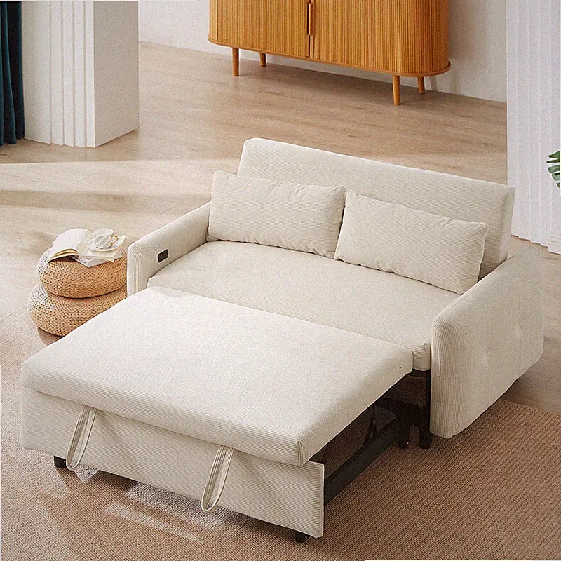 57.48" Pull-out Sofa Bed Convertible 2 Seat Couch w/Adjustable Backrest&USB Port