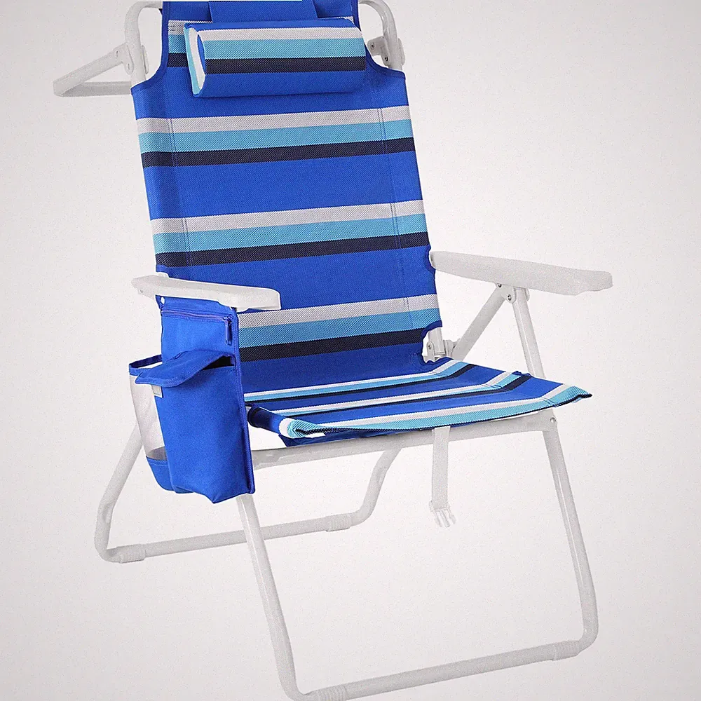 Folding Tall Beach Chair, Height 17" Beach Chair W/ 5-Position Lay Flat