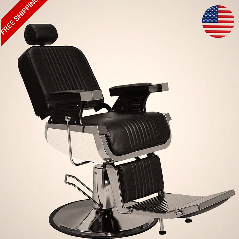 Heavy Duty Reclining Barber Chair 500lb Swivel Headrest Professional Vintage