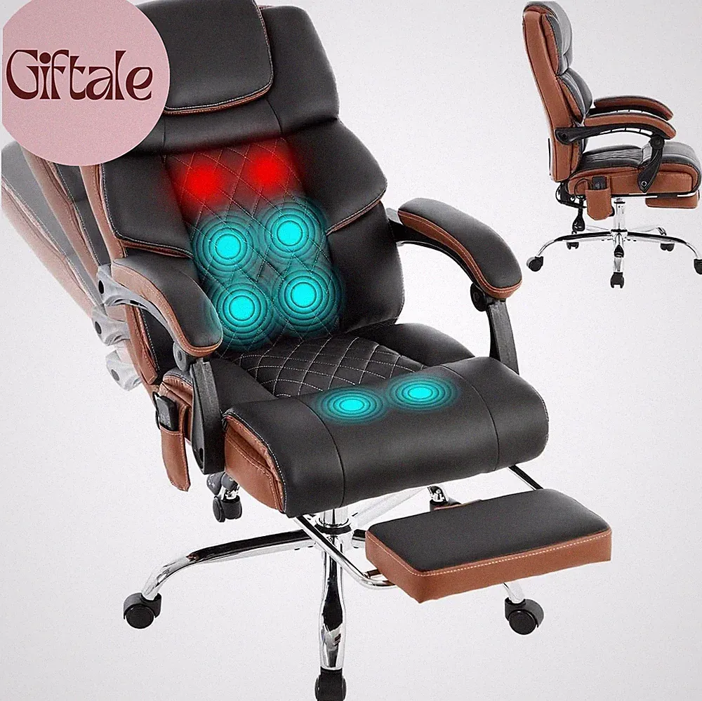 Massage Office Chair 6 Points 500Lbs with Footrest,Reclining Desk Chair with Vib