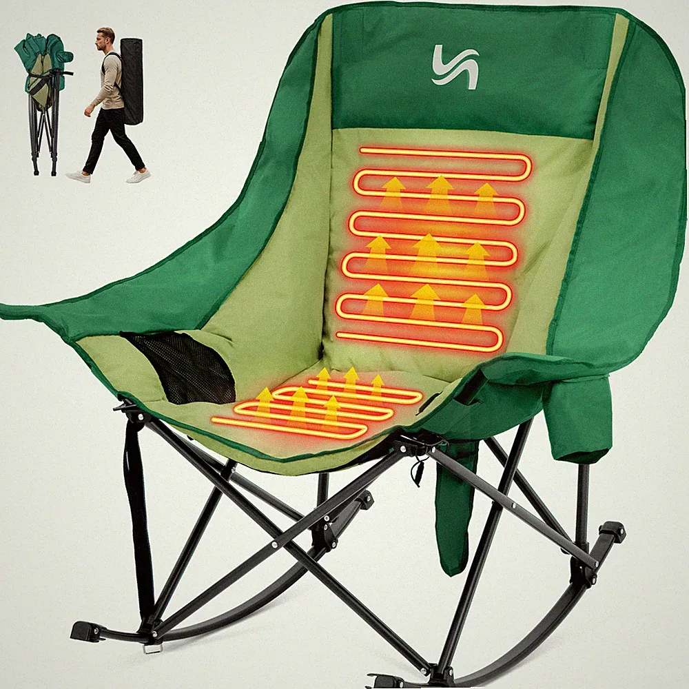NAIZEA Oversized Heated Camping Chair, Folding Rocking Camping Chairs 400 lbs