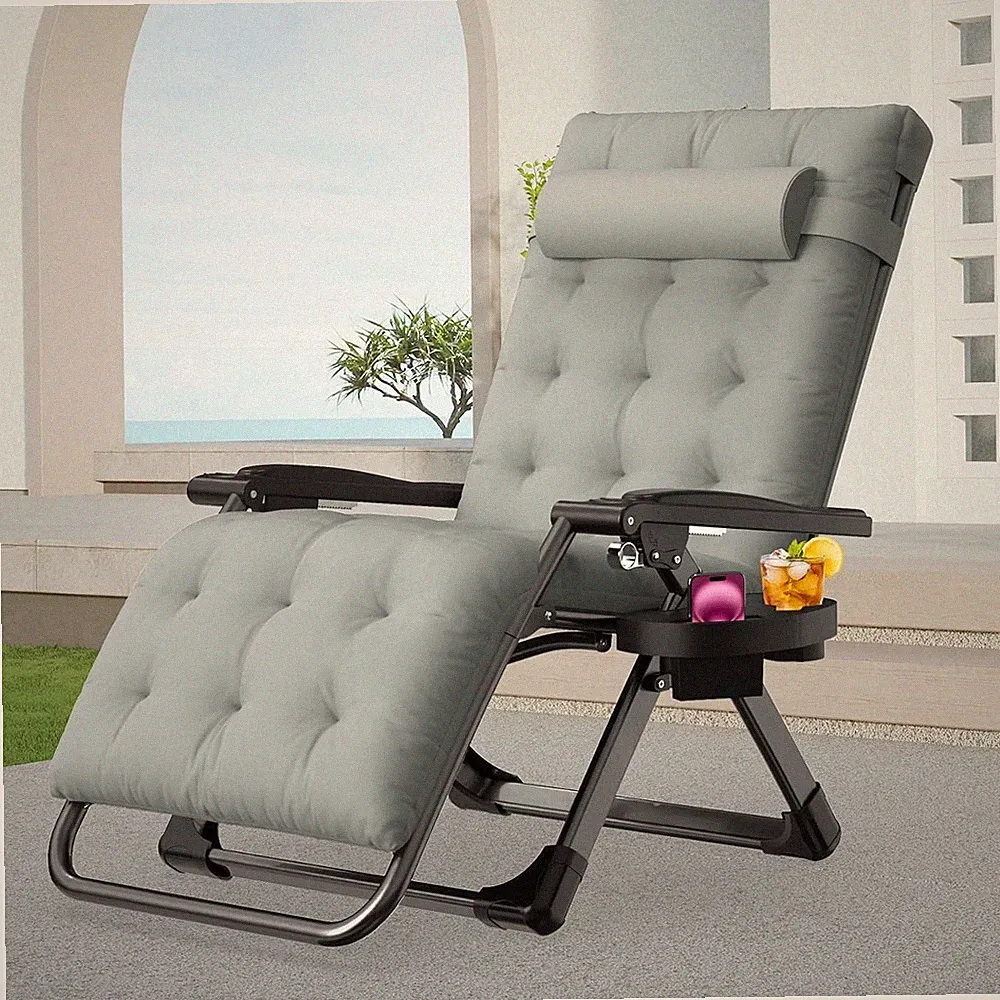 Zero Gravity Chair Outdoor Padded Lounge Chair with Side Table Recliner Chair